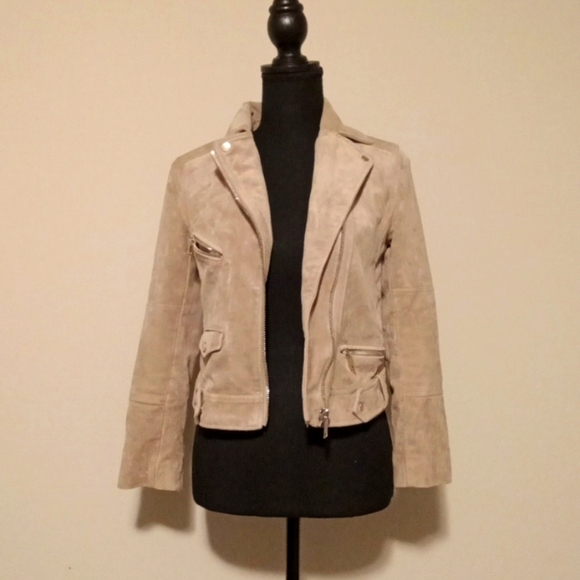 H&M Faux Suede Tan Biker Jacket Size 4 - Picture 2 of 9